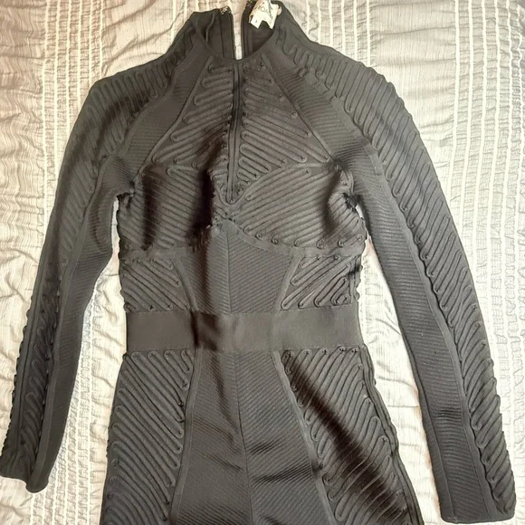 HERVÉ LÉGER HERVÉ LÉGER X LAW ROACH RIBBON EMBROIDERED CATSUIT BLACK - size S - Picture 9 of 9